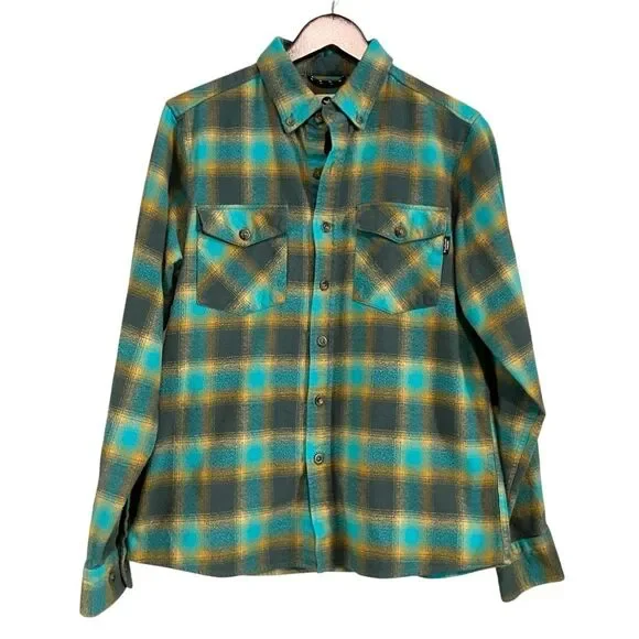 Fayettechill Teal and Orange Plaid 100% Cotton Flannel Shirt Women's Size M - Picture 1 of 12